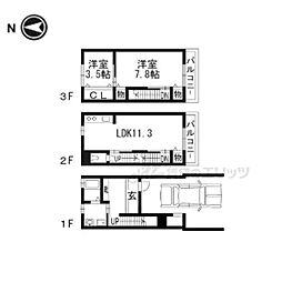 京都地下鉄東西線 二条駅 徒歩8分の賃貸一戸建て 3階2LDKの間取り