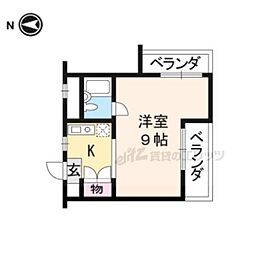 京福電気鉄道北野線 北野白梅町駅 徒歩4分の賃貸マンション 3階1Kの間取り