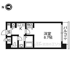 プレサンス京大東 5階1Kの間取り