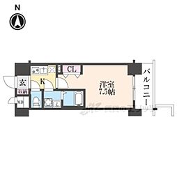 ソルテラス京都西院STATION SIDE 2階1Kの間取り
