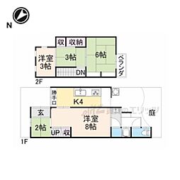 京都市営烏丸線 北大路駅 バス13分 千本鞍馬口下車 徒歩1分の賃貸一戸建て 2階5Kの間取り