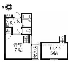 京都市営烏丸線 五条駅 徒歩4分の賃貸アパート 2階1Kの間取り