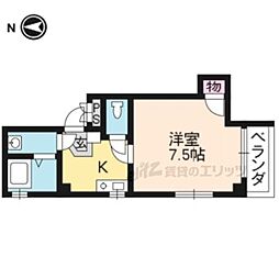 グレース北野 2階1Kの間取り