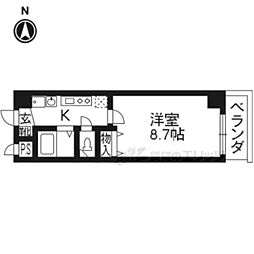 京都市営烏丸線 四条駅 徒歩8分の賃貸マンション 3階1Kの間取り