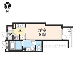 京阪本線 出町柳駅 徒歩19分の賃貸マンション 2階1Kの間取り