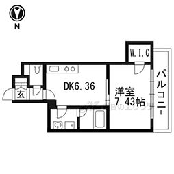 エクセルコート京都五条坂 6階1DKの間取り