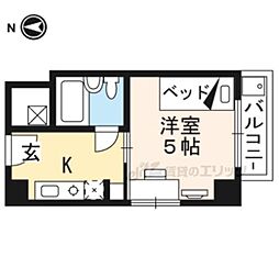 京福電気鉄道北野線 北野白梅町駅 徒歩16分の賃貸マンション 5階ワンルームの間取り