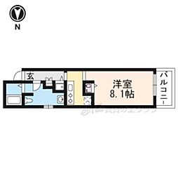 京都市営烏丸線 五条駅 徒歩8分の賃貸マンション 1階1Kの間取り