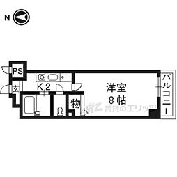 アール河原町 1Kの間取図画像