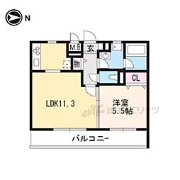 アンジュ京都天神川 1LDKの間取図画像