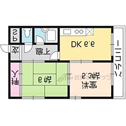 アンジェ北壺井 2DKの間取図画像