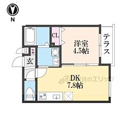 グランツ東福寺 1LDKの間取図画像