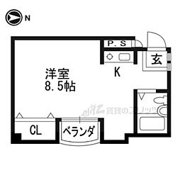 ビュウ御園 ワンルームの間取図画像