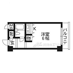 コスモL下鴨 1Kの間取図画像