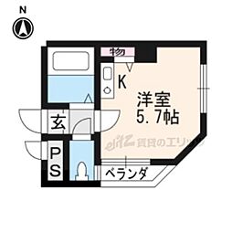 京福電気鉄道北野線 北野白梅町駅 バス10分 大徳寺前下車 徒歩5分の賃貸マンション 2階ワンルームの間取り