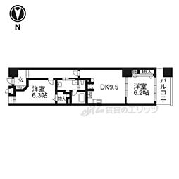 京都市営烏丸線 四条駅 徒歩5分の賃貸マンション 2階2LDKの間取り