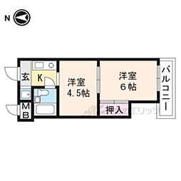 京都市営烏丸線 今出川駅 徒歩13分の賃貸マンション 6階2Kの間取り