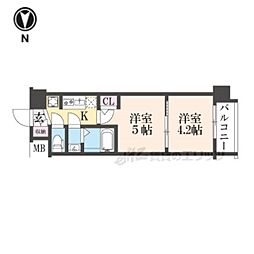JR山陰本線 二条駅 徒歩15分の賃貸マンション 5階2Kの間取り