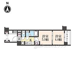 エステムコート京都二条 7階2Kの間取り