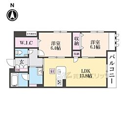 シャーメゾン西ノ京 1階2LDKの間取り