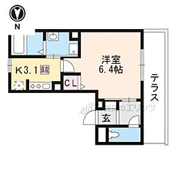 JR山陰本線 円町駅 バス6分 わら天神前下車 徒歩1分の賃貸アパート 1階1Kの間取り