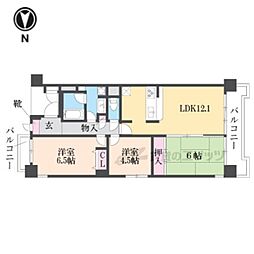 京都市営烏丸線 四条駅 徒歩9分の賃貸マンション 6階3LDKの間取り