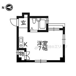 京都市営烏丸線 北大路駅 徒歩17分の賃貸マンション 3階ワンルームの間取り