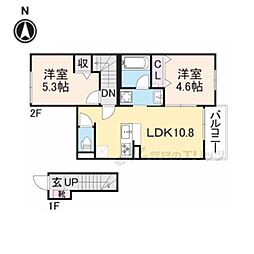 グレーヌ東寺 202 2階2LDKの間取り