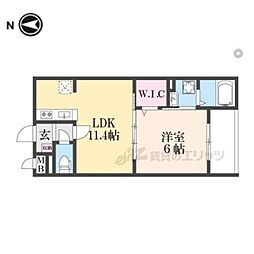 アーバンコート堀川西 1階1LDKの間取り