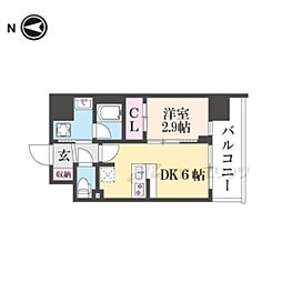 JR東海道・山陽本線 西大路駅 徒歩13分の賃貸マンション 2階1DKの間取り