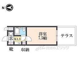 ＤＥＴＯＭ−1西陣ＰＡＲＴII 106 1階1Kの間取り