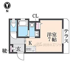 秋櫻館 1階ワンルームの間取り