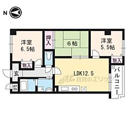 JR山陰本線 円町駅 徒歩5分の賃貸マンション 3階3LDKの間取り