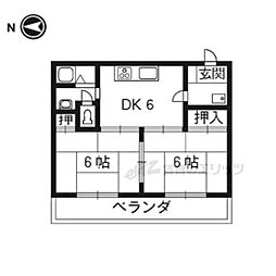 サンライブマンションI 2階2DKの間取り