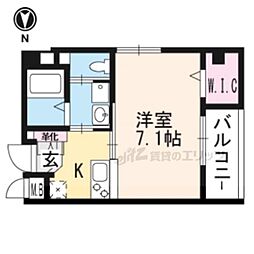 京都市営烏丸線 烏丸御池駅 徒歩6分の賃貸マンション 2階1Kの間取り