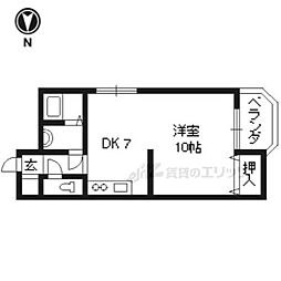 京阪本線 清水五条駅 徒歩8分の賃貸マンション 2階1DKの間取り