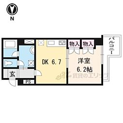京阪本線 三条駅 徒歩10分の賃貸マンション 3階1DKの間取り