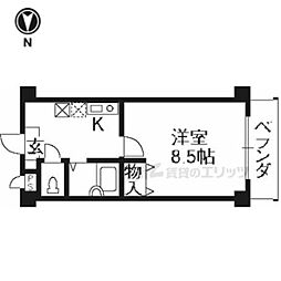 阪急京都本線 西京極駅 徒歩3分の賃貸マンション 2階1Kの間取り