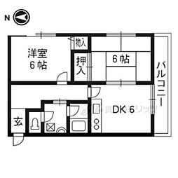 トマーテ西京極1 2DKの間取図画像