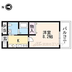 ワンモアハート円町 1Kの間取図画像