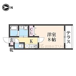 グランディール円町 1Kの間取図画像