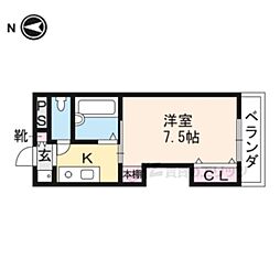 ヴィラ聖護院 1Kの間取図画像