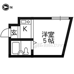 京都地下鉄東西線 椥辻駅 徒歩20分の賃貸マンション 2階ワンルームの間取り