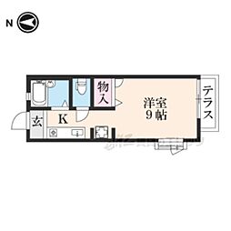 京都地下鉄東西線 御陵駅 徒歩14分の賃貸アパート 1階ワンルームの間取り