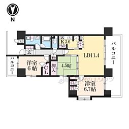 京都市営烏丸線 五条駅 徒歩5分の賃貸マンション 9階3LDKの間取り