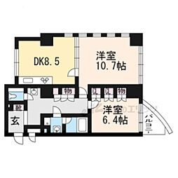 京阪本線 祇園四条駅 徒歩8分の賃貸マンション 3階2DKの間取り