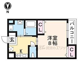 クオリア壱番館 2階1Kの間取り