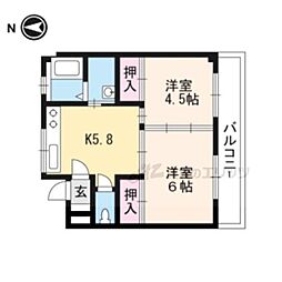 睦コーポ 2DKの間取図画像