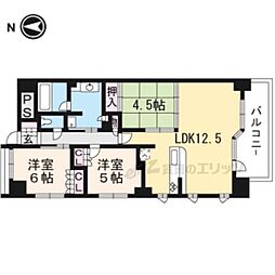 京都市営烏丸線 四条駅 徒歩2分の賃貸マンション 2階3LDKの間取り