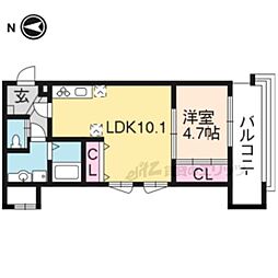 ビクトワール京都河原町 2階1LDKの間取り
